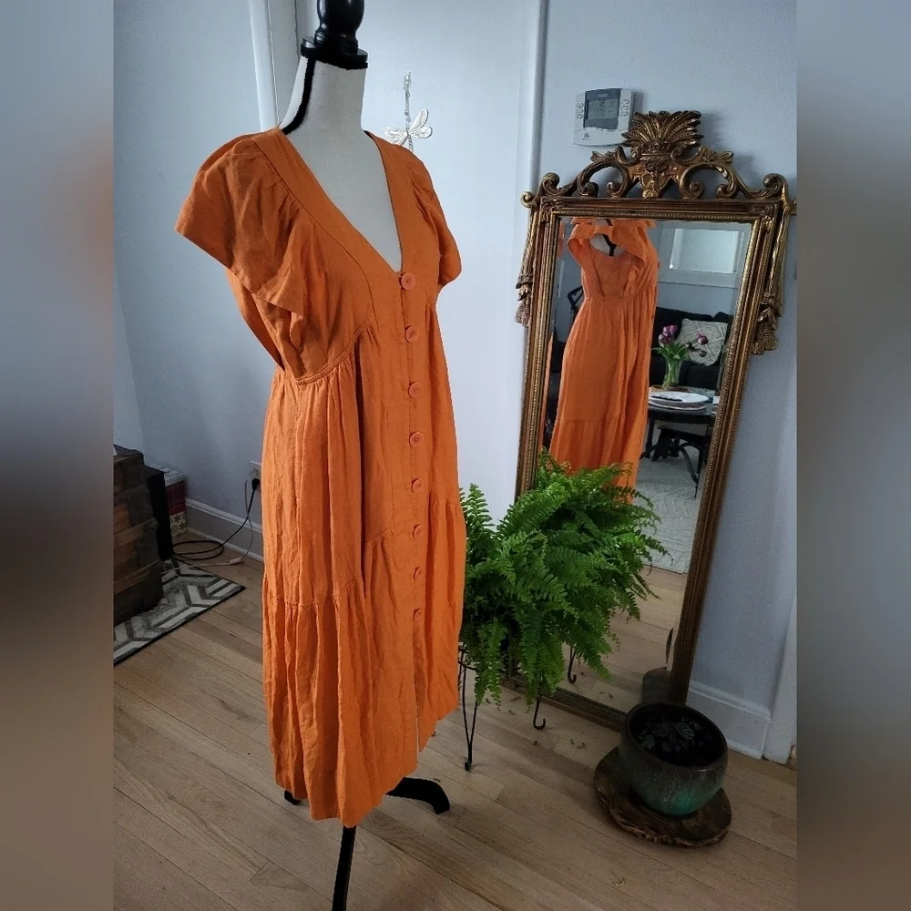 Anthropologoe Elegant Orange Midi Dress